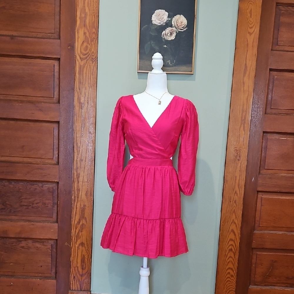 Express Pink Wrap Sundress with Bishop Sleeves
